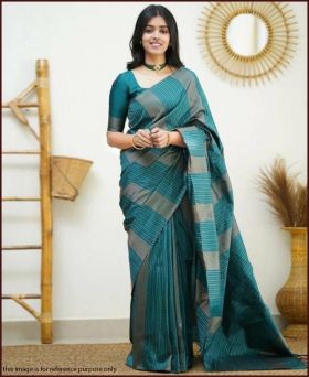 Fancy Litchi Silk Weaving Saree with Blouse Piece-Green