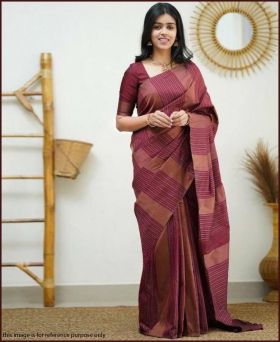 Fancy Litchi Silk Weaving Saree with Blouse Piece-Maroon