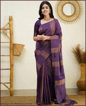Fancy Litchi Silk Weaving Saree with Blouse Piece-Purple