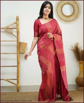 Fancy Litchi Silk Weaving Saree with Blouse Piece-Red