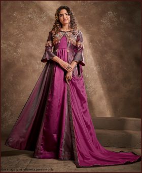 Latest Triva Silk Embroidery Purple Gown with Dupatta
