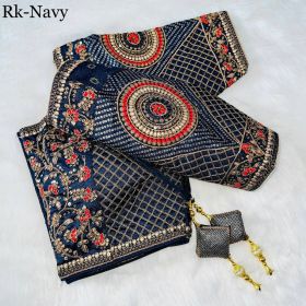 Heavy Copper Jari Embroidery Design Silk Blouse-navy