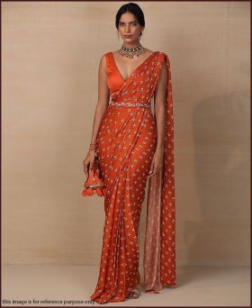 Exclusive Designer Satin Silk Orange Saree with Belt