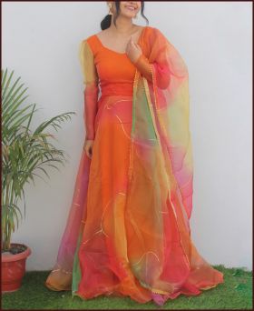Party Wear Look Organza Taby Silk Gown With Dupatta