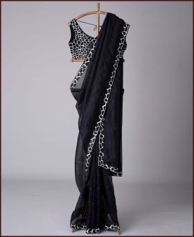 Heavy Georgette Silk Embroidery Black Saree