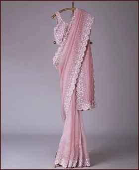 Designer Georgette Silk Embroidery Baby Pink Saree
