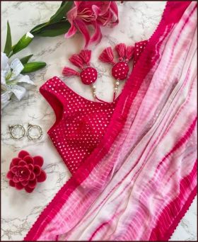 Faux Georgette Printed Pink Saree 