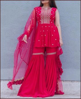 Fancy Pink Faux Georgette Sequence work Sharara Suit