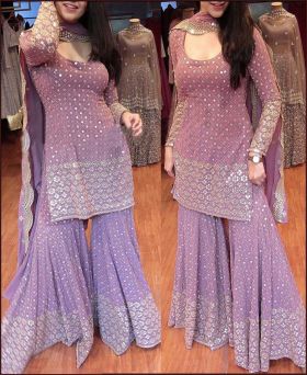 Lilac Purple georgette Thread sequence work Sharara Suit