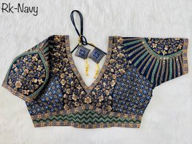 Beautiful Copper Jari Embroidery Rani Color Blouse -navy