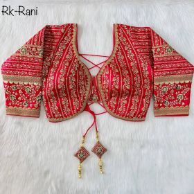 Bollywood Style Heavy Malai Satin Embroidery Red Blouse-Rani