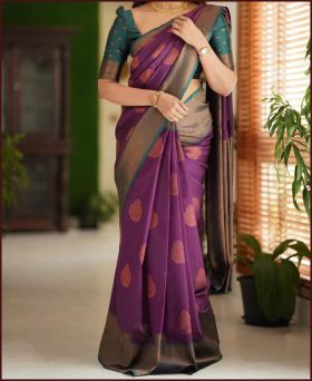 Purple Banarasi Soft Silk Saree With Jacquard Work