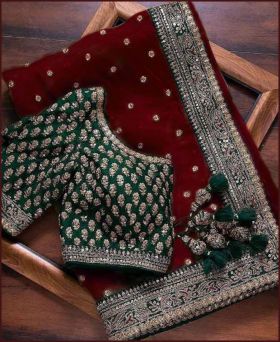 Designer  maroon Embroidery work silk saree
