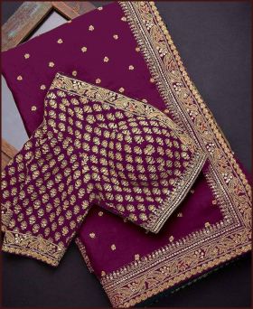 Designer  Purple embroidery  work silk saree