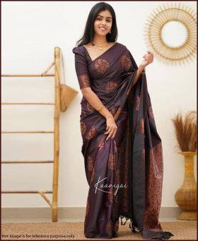 Trending Soft Litchi Silk Weaving Saree with Blouse Piece-wine