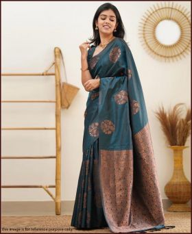 Trending Soft Litchi Silk Weaving Saree with Blouse Piece-Morpeach