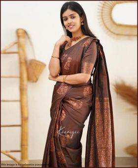 Trending Soft Litchi Silk Weaving Saree with Blouse Piece-Brown