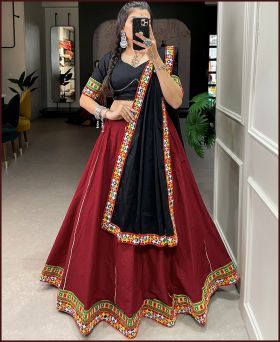 Maroon Color Gamthi Work And Original Mirror Work Lace Border Cotton Dandiya Choli