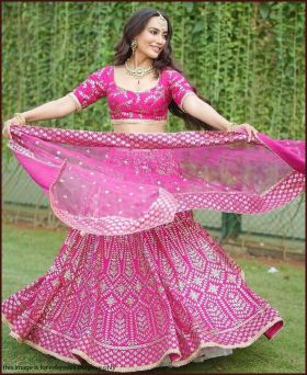 Pink Malai Satin Zari Embroidery Lehenga Choli