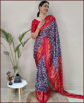 Trending Foil Printed Sof Silk Ready to Wear Saree-Blue