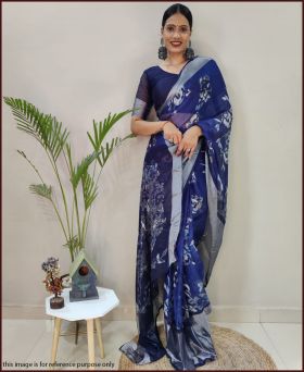 Latest Chiffon Silk Silver Zari Weaving Ready to Wear Saree