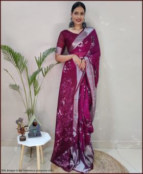 Latest Chiffon Silk Silver Zari Weaving Ready to Wear Saree-Purple
