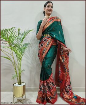 Amazing Foil Printed Soft Silk Ready to Wear Saree-Green