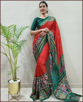 Amazing Foil Printed Soft Silk Ready to Wear Saree-Red