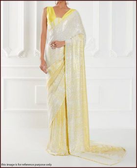 Lavender Color  entwined with Sequin Work Bollywood Style Saree-Yellow