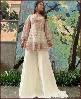 Stunning Off White Chain Stitch And Georgette  Sharara suit