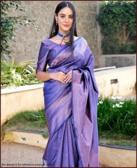 Fancy Soft Litchi Silk Weaving Blue Saree