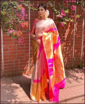 Premium Soft Banarasi Silk Weaving Multicolor Saree with Blouse Piece
