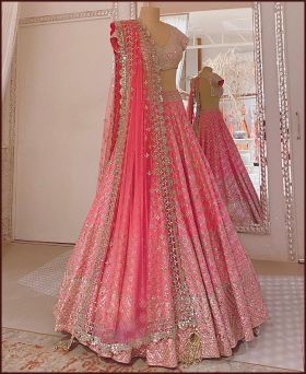 Abhinav mishra design pink heavy faux georgette mirror work lehenga