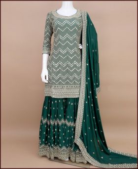 Designer Faux Georgette Sequence & Embroidery Sharara Suit
