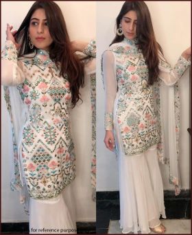 White Color Georgette Sharara Suit For Party