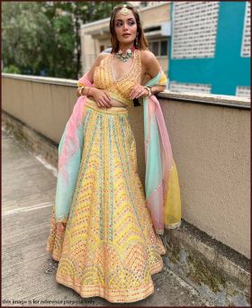 Yellow Dola Silk Multi Thread Sequins Designer Lehenga Choli