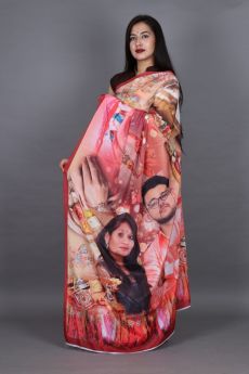 Latest Multi Colored customized Digital Printed Chinon silk Saree