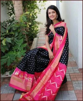 Daily wear Chanderi Cotton Saree in Amazing Black Color printed 