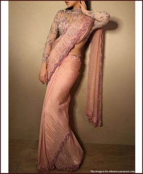 Enchanting Organza Sequence and Lace Work Peach Bollywood Saree