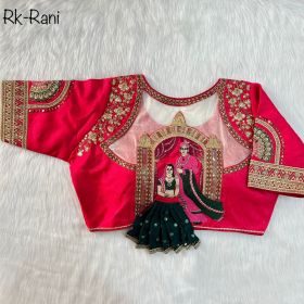 Rich Look Embroidery Malai Silk Beige Color Blouse-Rani