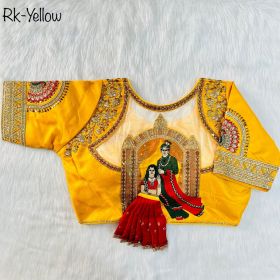 Rich Look Embroidery Malai Silk Beige Color Blouse-Yellow