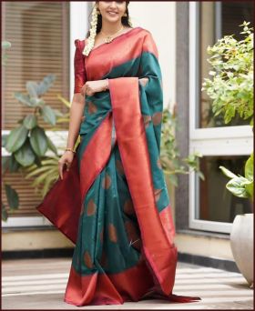 Rama Color Jacquard Work Banarasi Soft Silk Saree
