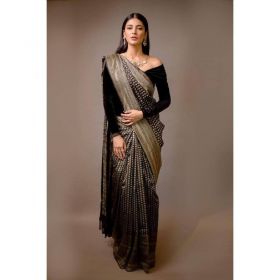 Black Lichi Silk Saree Adorned with Beautiful Jacquard Weaves in Silver Zari