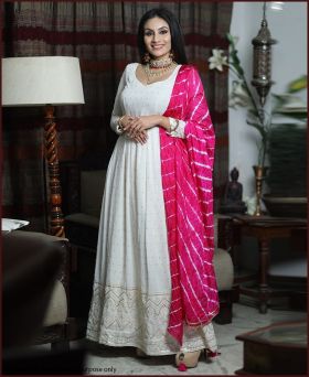 Adorable Lucknowi Chikankari Georgette White Colour Gown