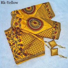 Heavy Copper Jari Embroidery Design Silk Blouse-Yellow