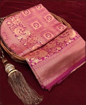 Elegant Banarasi Silk Weaving Wine Saree with Blouse Piece